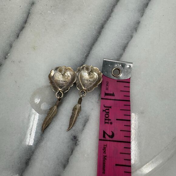 Vintage sterling silver Western Malachite heart stud earrings - Picture 3 of 5